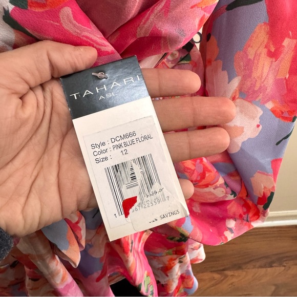 Tahari ASL Pink and Blue Floral Long Sleeve Dress - Picture 9 of 10